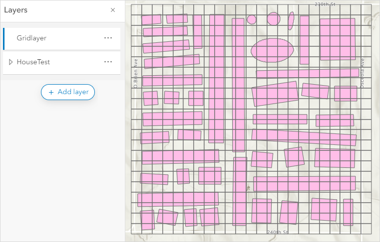 The grid layer overlaid the polygon layer in the ArcGIS Online web map.