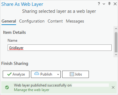 The grid layer published successfully to ArcGIS Online.