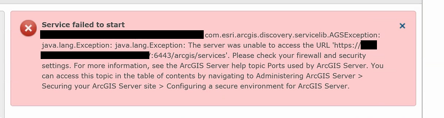 The error message in ArcGIS Server Manager