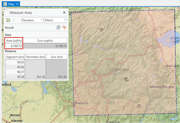 Image of a different project shows the measurement of the polygon area, 8160.72 sqKm