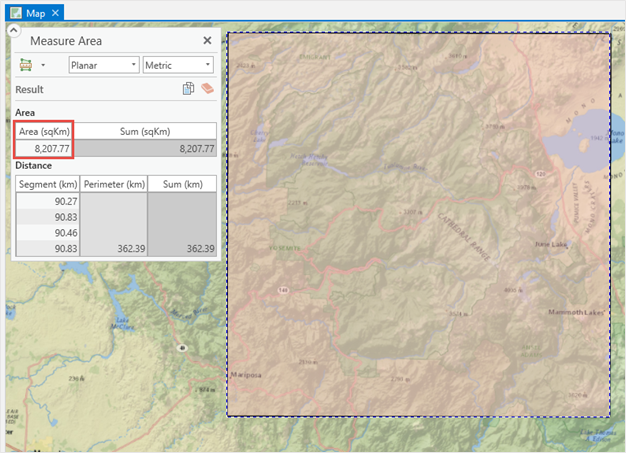 Image of the Measure tool displays the correct measurement of the polygon area