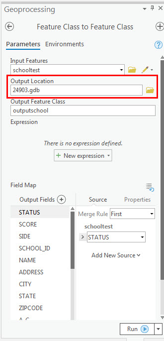 The image of the Feature Class to Feature Class pane.