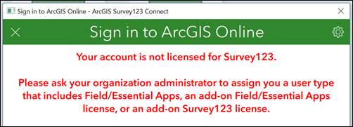 The Error message in ArcGIS Survey123 Connect