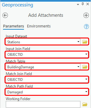 The Add Attachments Geoprocessing pane