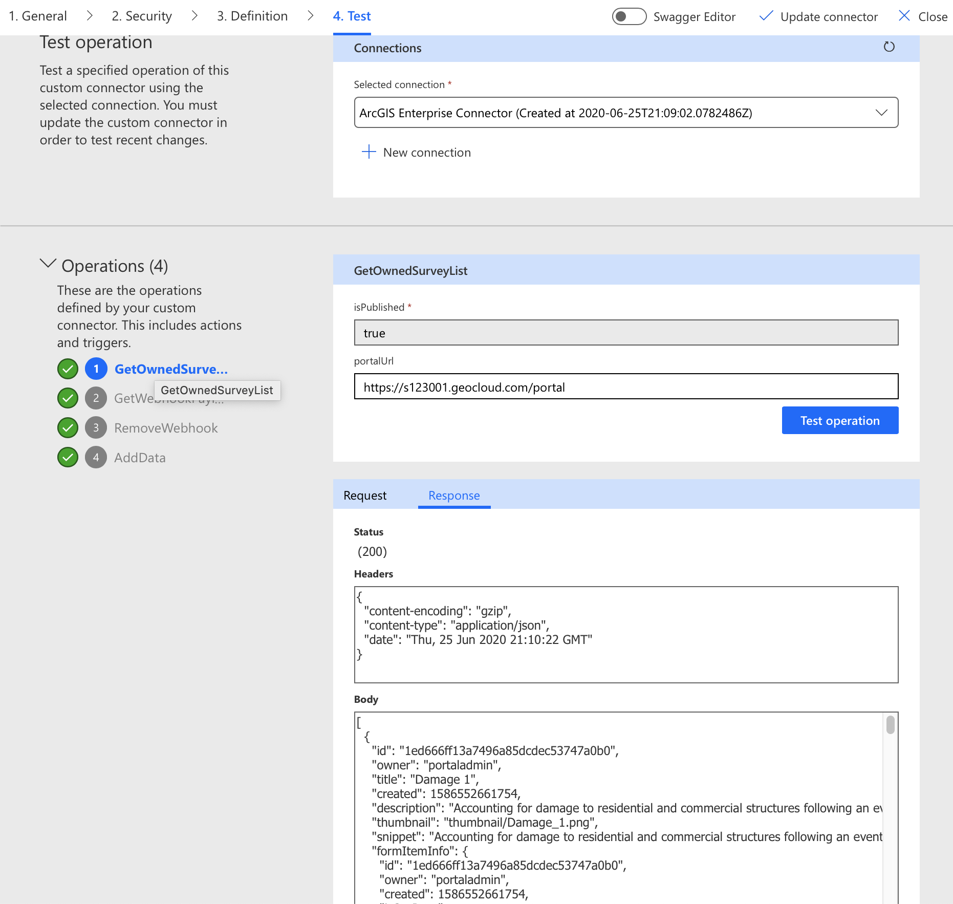 Power Automate tab webhook test functions