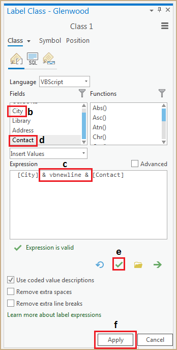 Screenshot showing the steps to build the label expression.