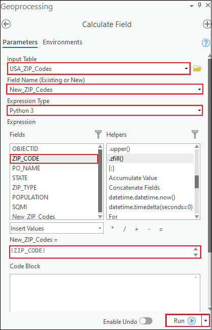 The Calculate Field window with the expression to insert the values from the original field to the new field.