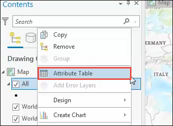 Access the table view of the data by right-clicking the layer and selecting Attribute Table in the Contents pane.