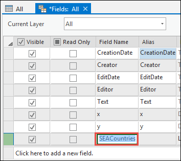 The new row automatically created after clicking Add in the table view.