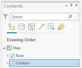 List of feature layer in the Contents pane where a feature layer name Contour is selected.