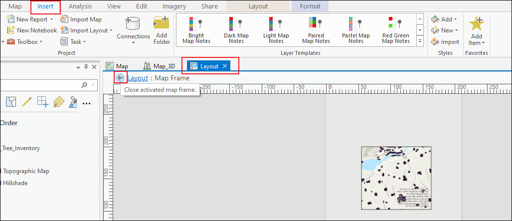 Screenshot of the Layout view with the map frame.