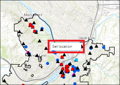 The Set location dialog box displays next to the cursor when hovering over the map.