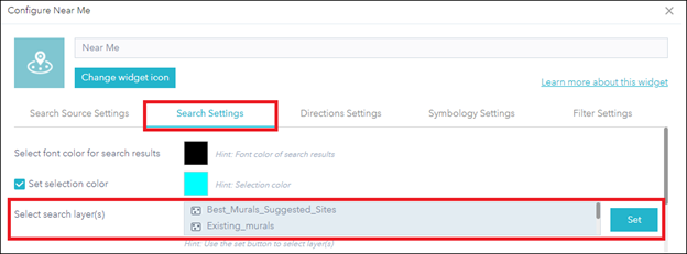 In the Select search layers(s) section, click Set to select layers.