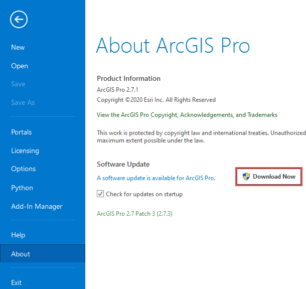 ArcGIS Pro About page