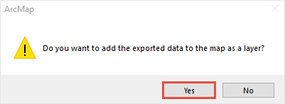 The ArcMap dialog box showing the Yes prompt to add the new feature to the map.