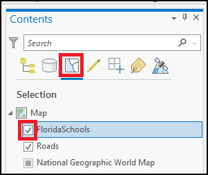 The layer enabled for selection from the Contents pane.
