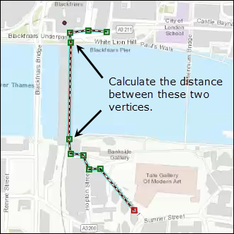 Map featuring the polyline feature, a bridge over the Blackfriars Underpass, London, containing ten vertices.