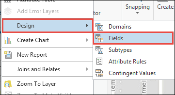 The Contents pane featuring the Fields view tab to navigate to the Design and select Fields.