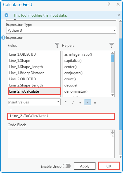 The Calculate Field window.