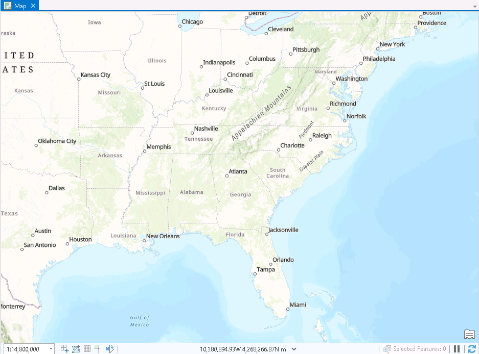 The map in ArcGIS Pro before creating the features