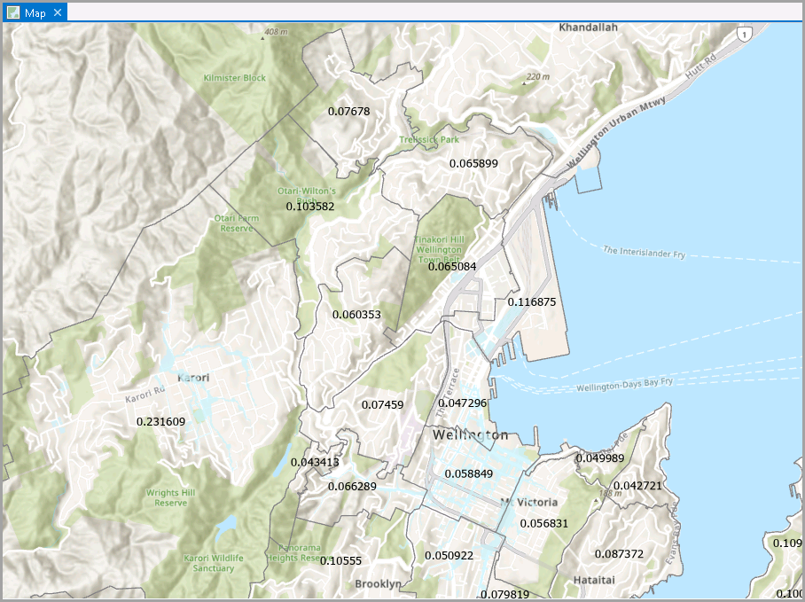 The example of the labels for the feature classes being displayed in ArcGIS Pro.