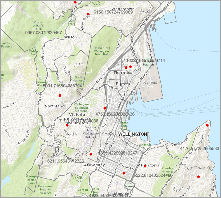 The example of the labels for the feature classes being displayed in ArcGIS Online.