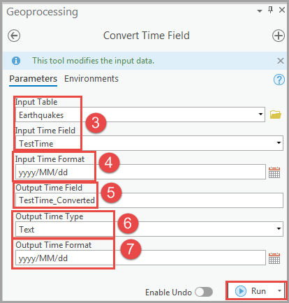 The Convert Time Field tool used to set the date format.