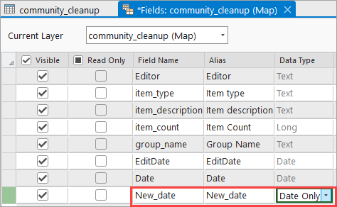 The image of the new field with a Date Only field.