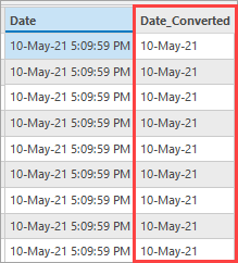 The newly created date field with the timestamp removed.