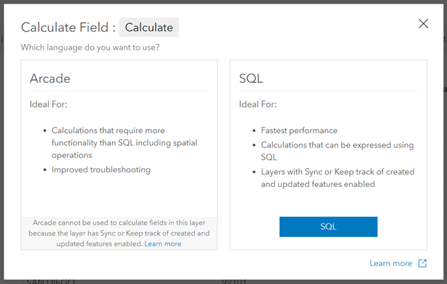 Pop-up of Calculate Field in ArcGIS Online