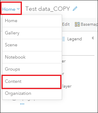 Click the Home drop-down list, and select Content to go to the Content page.