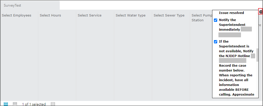 Clicking the button on the top-right corner of the survey data table that reveals the field names menu.