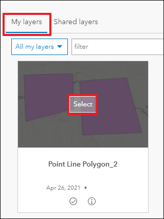 The hosted feature layer selected as a reference layer in the element.