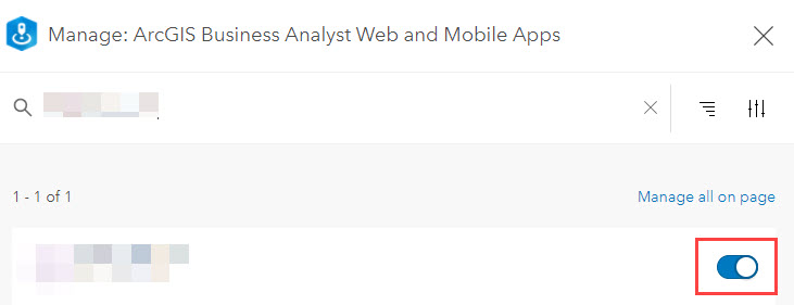 The Manage: ArcGIS Business Analyst Web and Mobile Apps window.