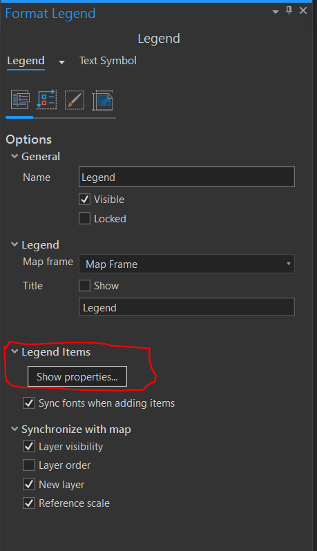 Format Legend items, Show properties