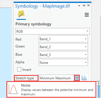 The Primary symbology tab displaying the properties of the symbology for the raster layer.