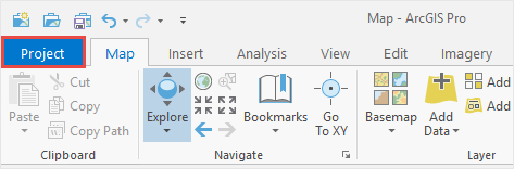 The ribbon with the two main tabs,Project and Map.