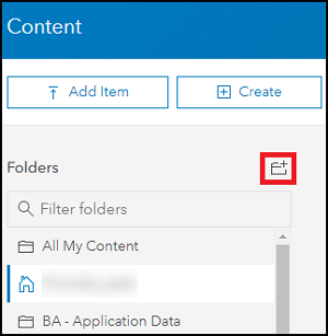 The Create new folder icon is displayed in the Folders section on the My Content page to enable creating a new folder.