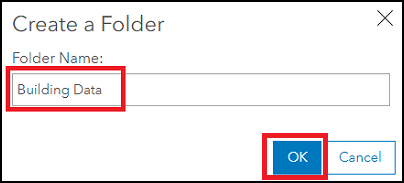 The Create a Folder window displays the option to enter a folder name.