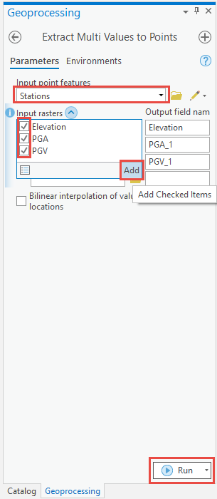 The Extract Multi Values to Points tool pane