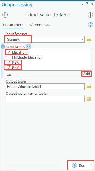 The Extract Values To Table tool pane