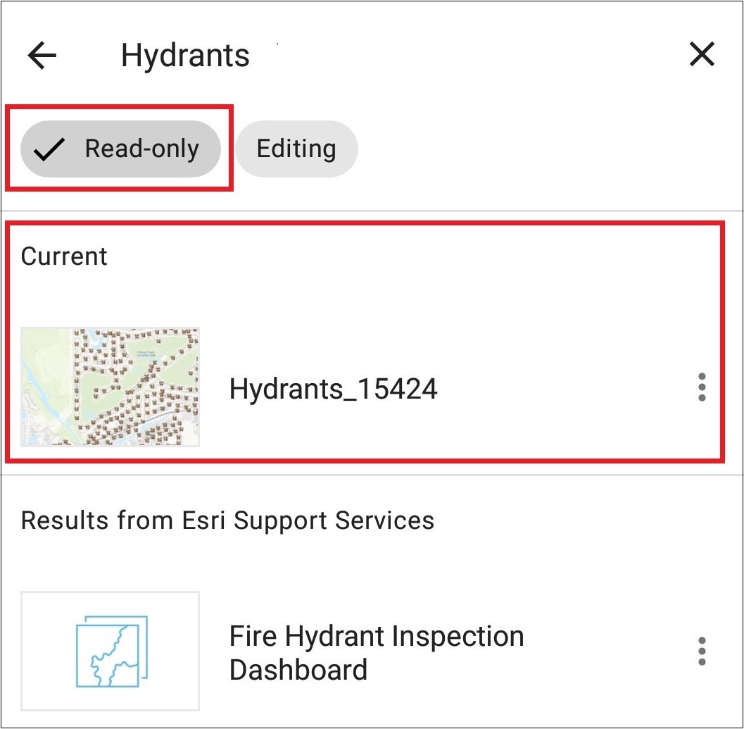 The Read-only option displays web maps that are read-only and not editable.