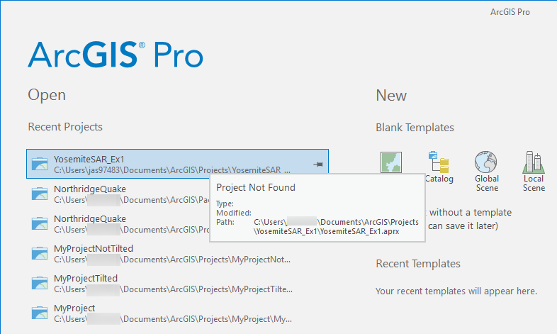 The ArcGIS Pro start page