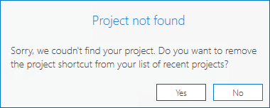 The Project not found error message