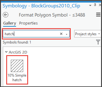 Selecting the hatch symbology from the Gallery tab in the Symbology pane.
