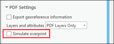 Check and uncheck the Simulate overprint check box to enable the Export georeference information check box.