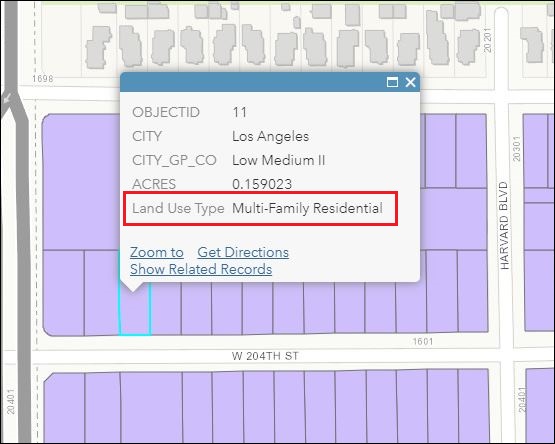 The pop-up displaying fields from the layer's attribute table and related table with custom expressions.