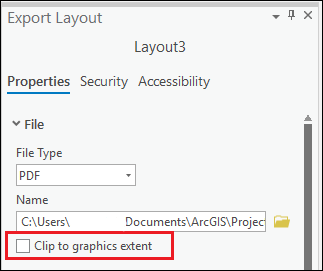 A layout can be exported at the page size or clipped to the extent of the elements on the page. Leave the Clip to graphics extent check box unchecked to export the entire page.