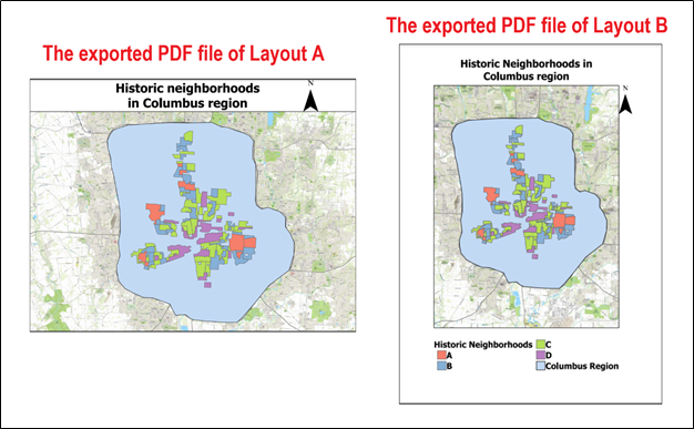 The exported results match with the layout in ArcGIS Pro after making necessary configurations.