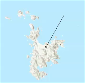 The black arrow line symbol pointed at an island on the map.